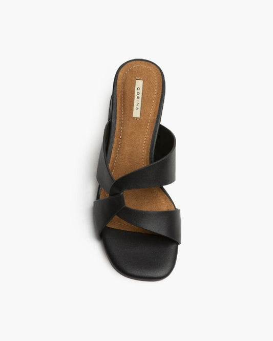 Heeled Mule Open-Toe Nappa NEGRO