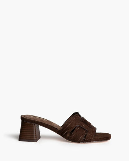Heeled Mule Open-Toe Suede CAFE