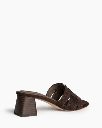 Heeled Mule Open-Toe Suede CAFE