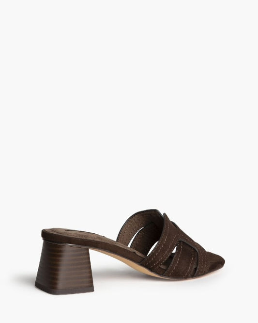 Heeled Mule Open-Toe Suede CAFE