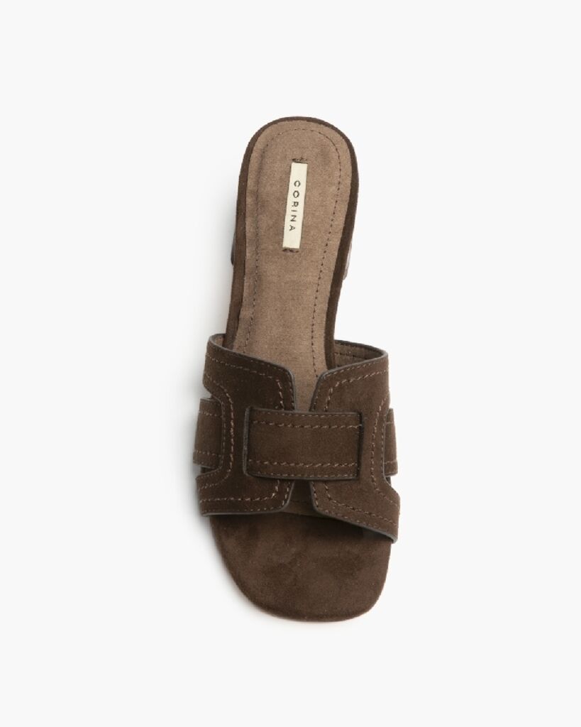 Heeled Mule Open-Toe Suede CAFE