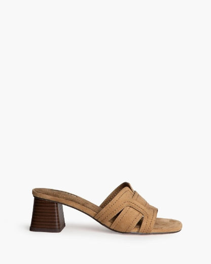 Heeled Mule Open-Toe Suede CAMEL