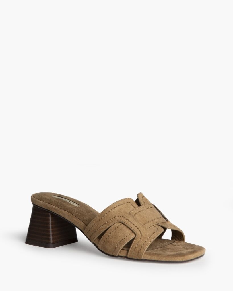 Heeled Mule Open-Toe Suede CAMEL