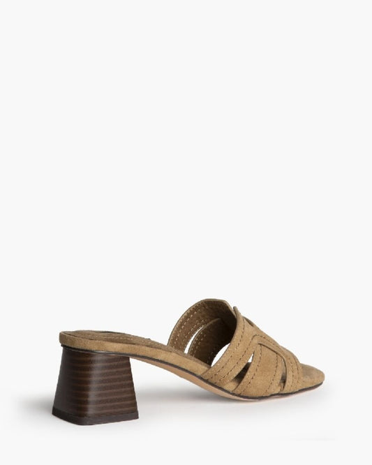 Heeled Mule Open-Toe Suede CAMEL