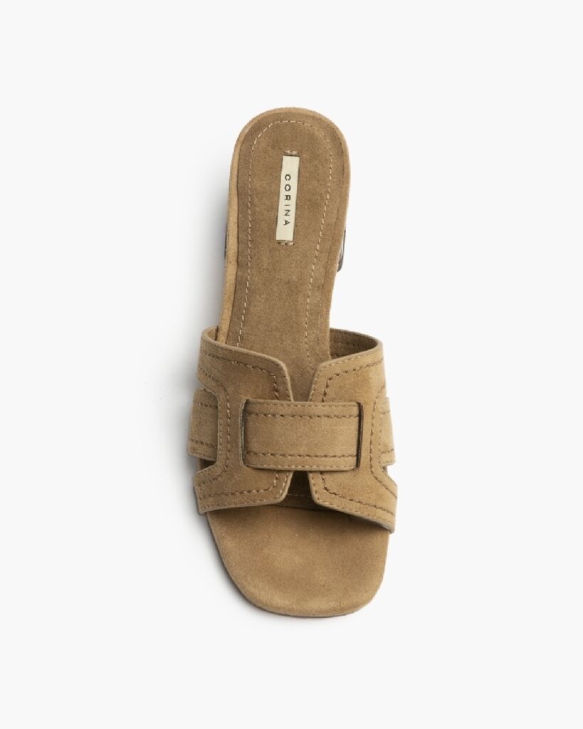 Heeled Mule Open-Toe Suede CAMEL