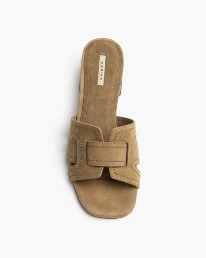 Heeled Mule Open-Toe Suede CAMEL