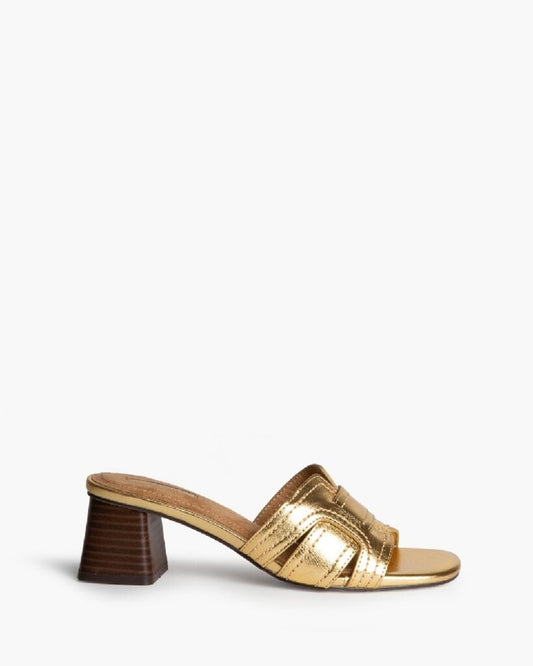 Heeled Mule Open-Toe Laminato ORO
