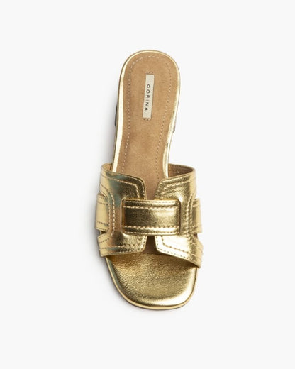 Heeled Mule Open-Toe Laminato ORO