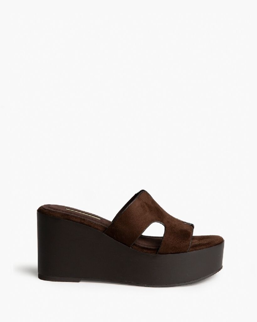 Heeled Mule Open-Toe Suede CAFE