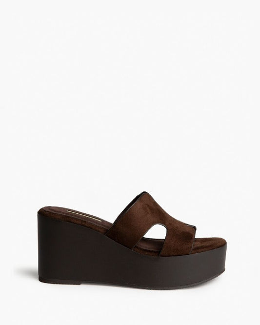 Heeled Mule Open-Toe Suede CAFE