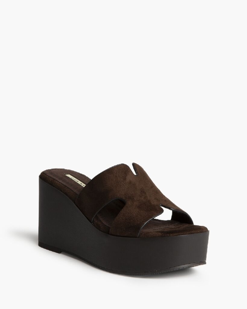 Heeled Mule Open-Toe Suede CAFE