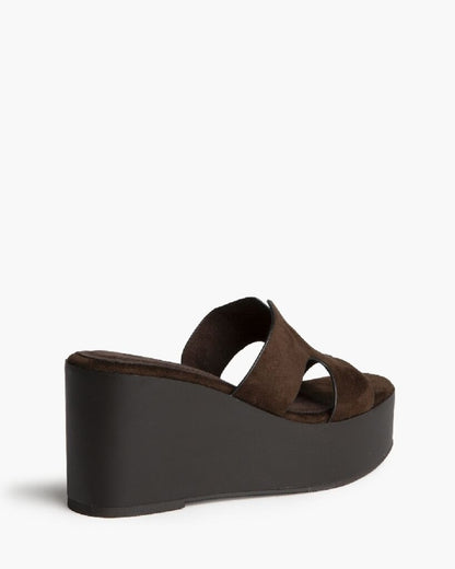 Heeled Mule Open-Toe Suede CAFE
