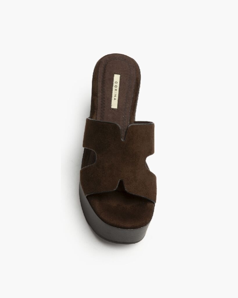 Heeled Mule Open-Toe Suede CAFE