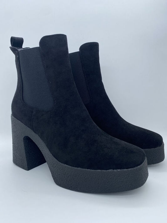 Black Suede Ankle Boots with Platform Heel