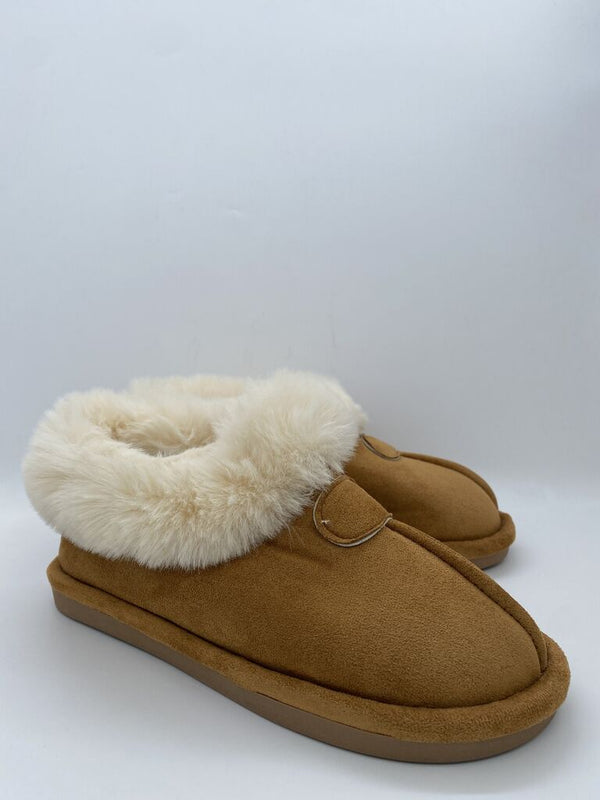 Camel Fleece-Lined Slippers with Cushioned Comfort