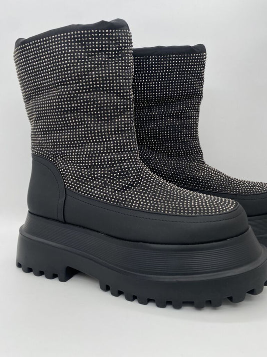 Black Studded Platform Boots with Lug Sole