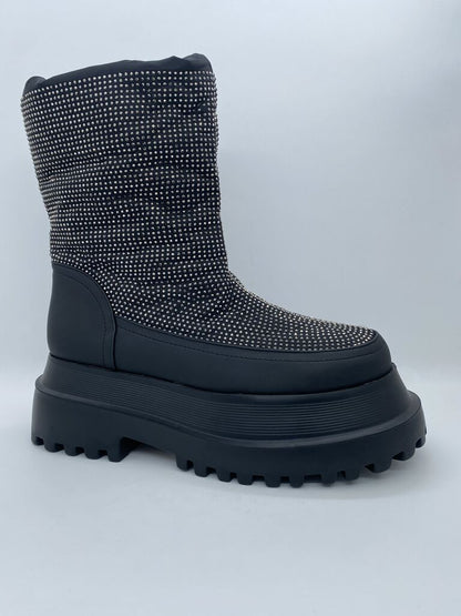 Black Studded Platform Boots with Lug Sole