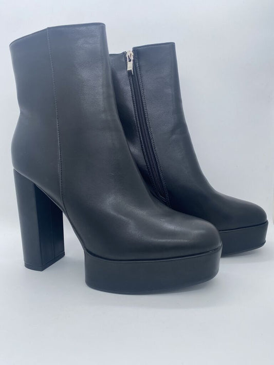 Black Block Heel Ankle Boots with Side Zip