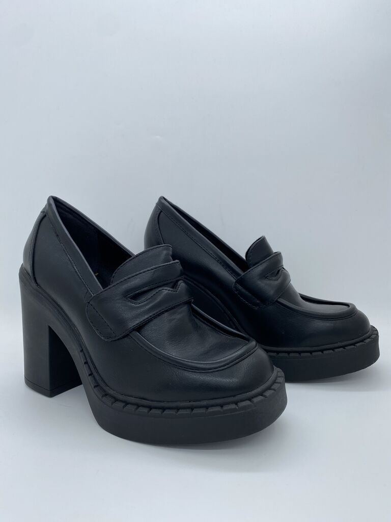 Black Platform Loafers with Chunky Heel