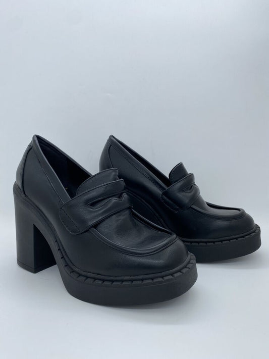 Black Platform Loafers with Chunky Heel