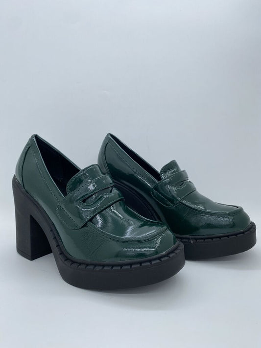 Emerald Patent Chunky Heel Loafers