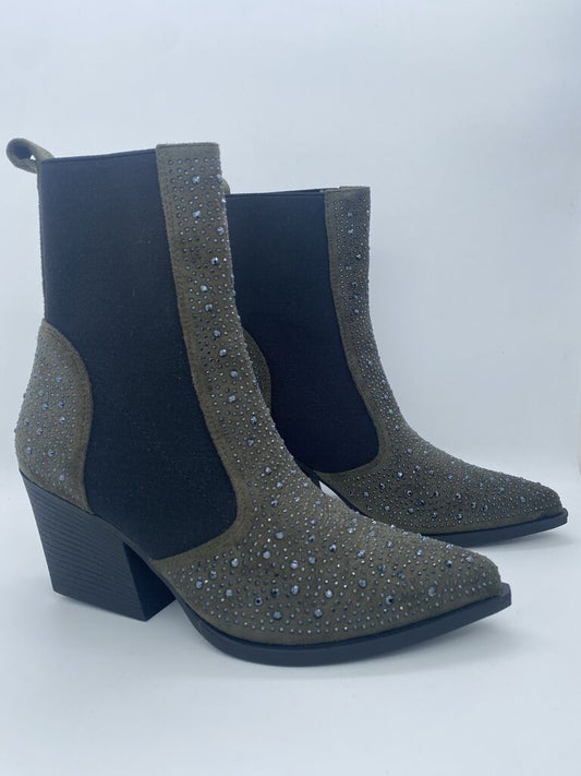 Black Suede Ankle Boots with Studded Detail