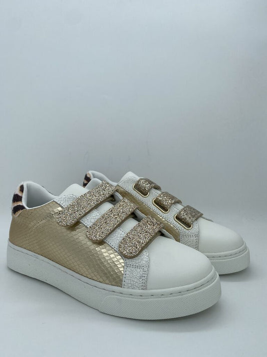 Gold Textured Sneakers with Glitter Straps