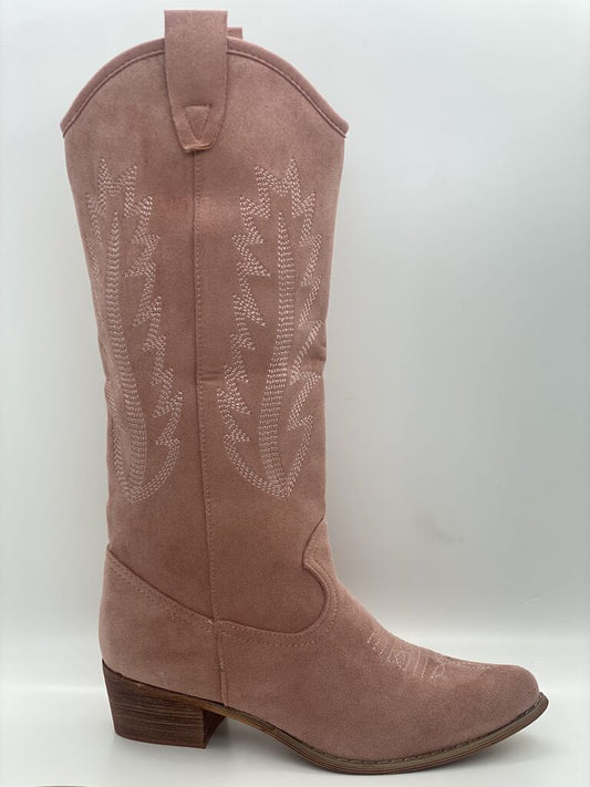 Blush Suede Western Boot with Embroidered Detail