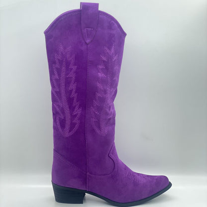 Purple Suede Cowboy Boots with Embroidered Detail
