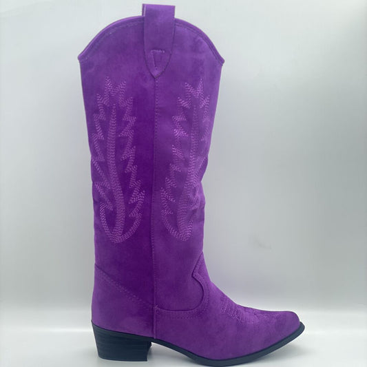 Purple Suede Cowboy Boots with Embroidered Detail