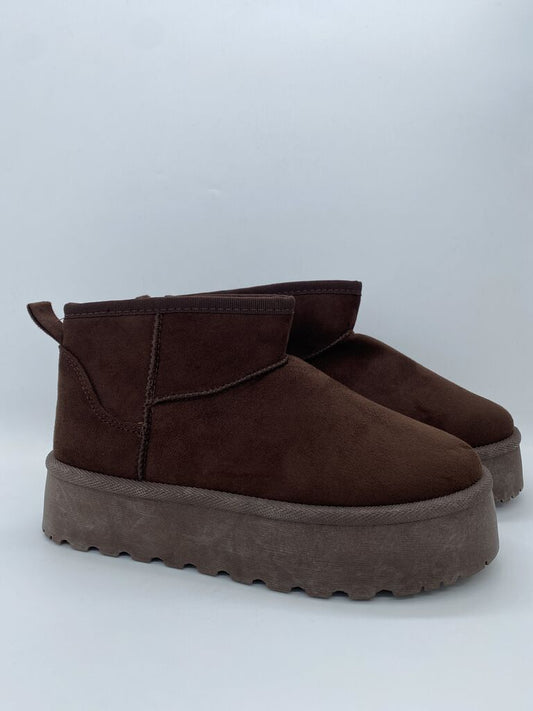 Brown Suede Platform Ankle Boots