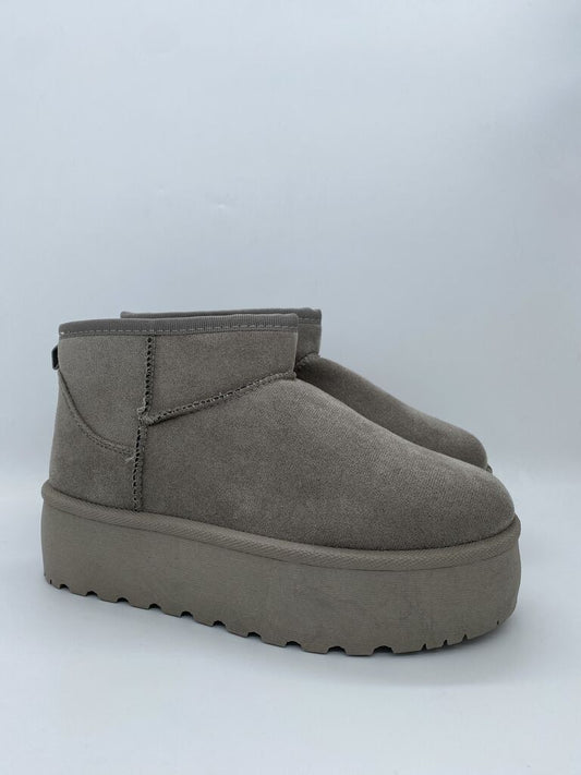 Gray Textured Platform Boots with Minimalist Design