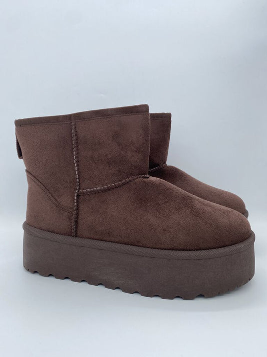 Brown Suede Platform Ankle Boots with Stitch Detail
