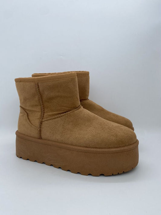 Camel Suede Platform Ankle Boots