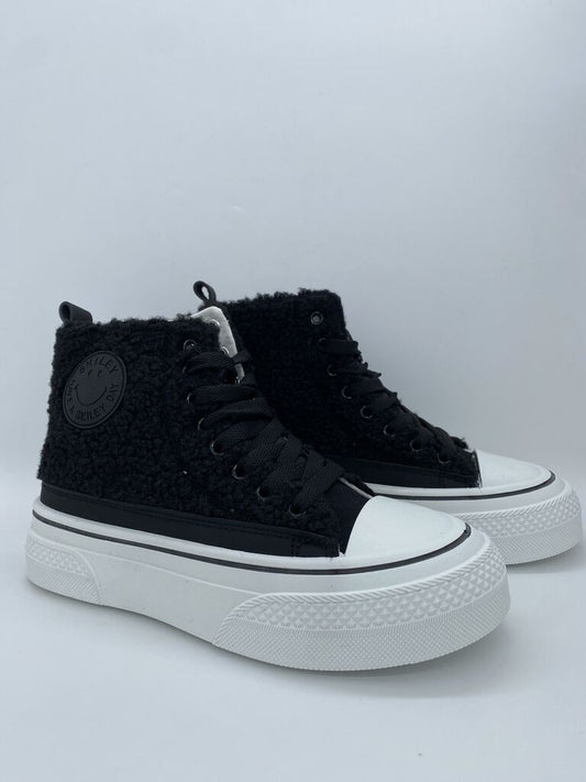 Black Textured High-Top Sneakers with Platform Sole