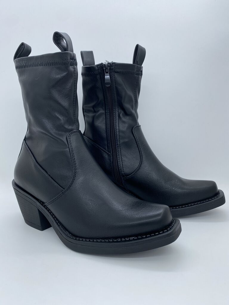 Black Leather Ankle Boots with Square Toe