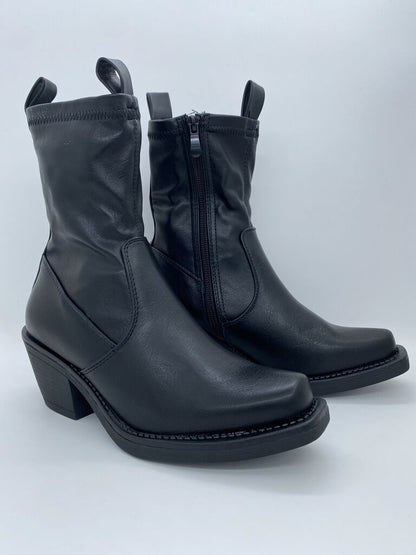 Black Leather Ankle Boots with Square Toe