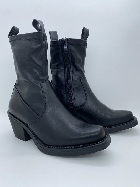 Black Leather Ankle Boots with Square Toe