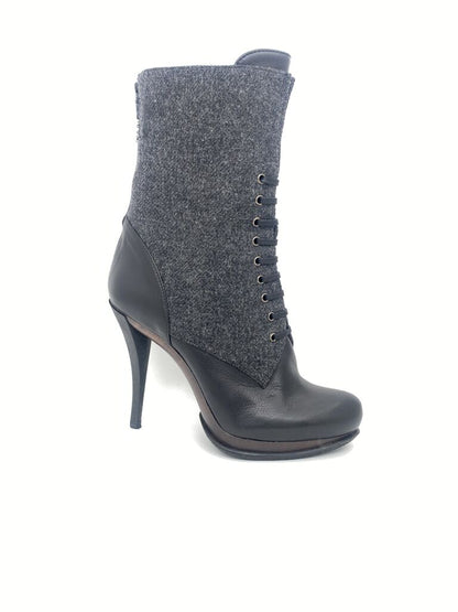 Charcoal Wool Lace-Up Ankle Boot with Sleek Heel