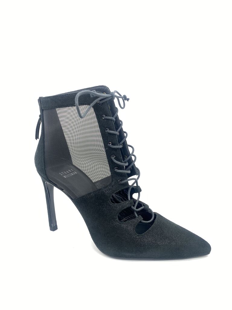 Black Mesh Lace-Up Stiletto Heel Ankle Boot