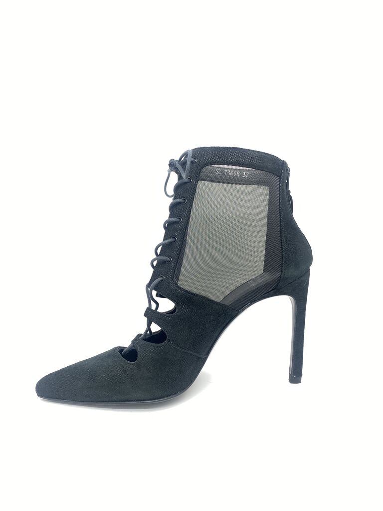 Black Mesh Lace-Up Stiletto Heel Ankle Boot