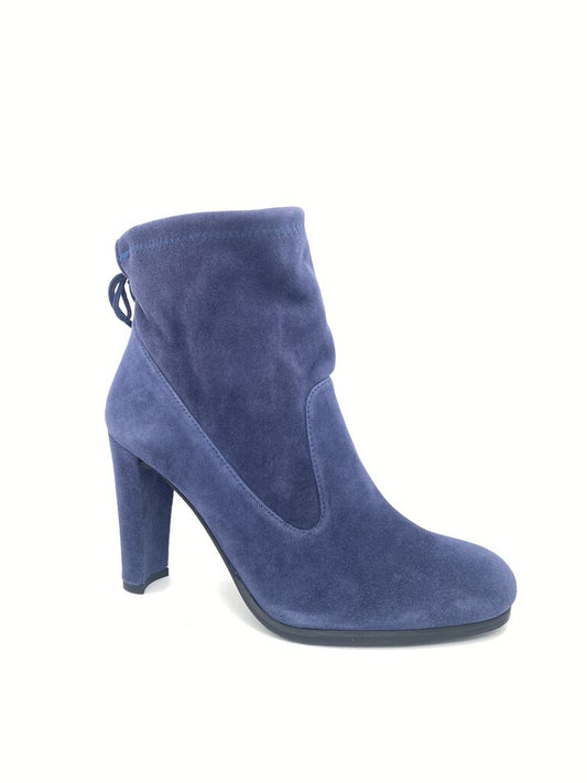 Blue Suede Ankle Boot with High Heel