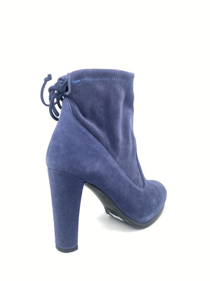 Blue Suede Ankle Boot with High Heel