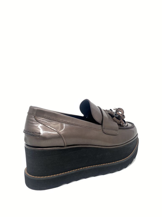 Metallic Platform Loafers with Floral Accent