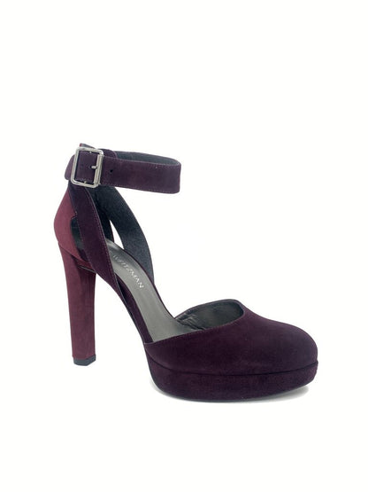 Burgundy Suede Platform Heels with Ankle Strap