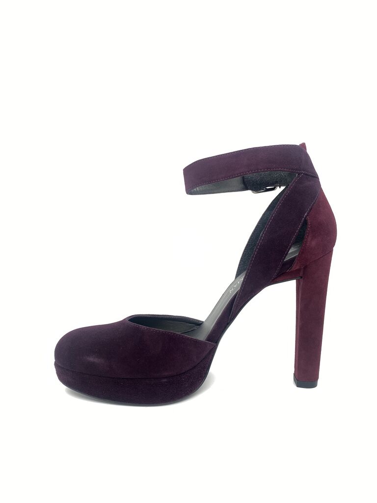 Burgundy Suede Platform Heels with Ankle Strap