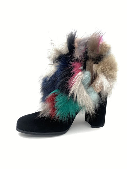 Multicolor Fur Trimmed Ankle Boot