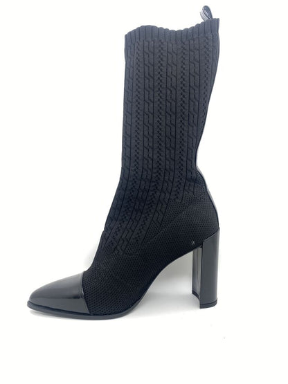 Black Knit Ankle Boots with Embellished Details