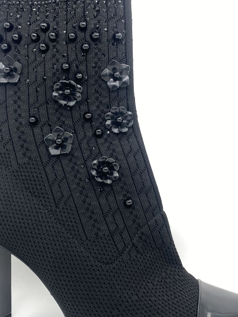 Black Knit Ankle Boots with Embellished Details