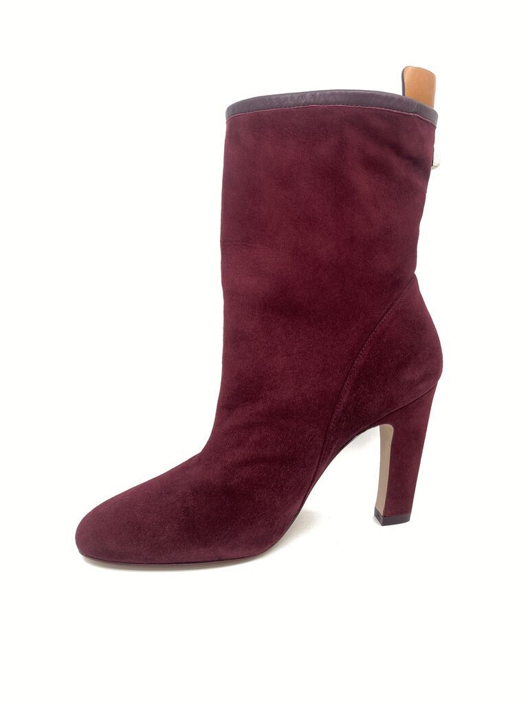 Burgundy Suede High Heel Boots